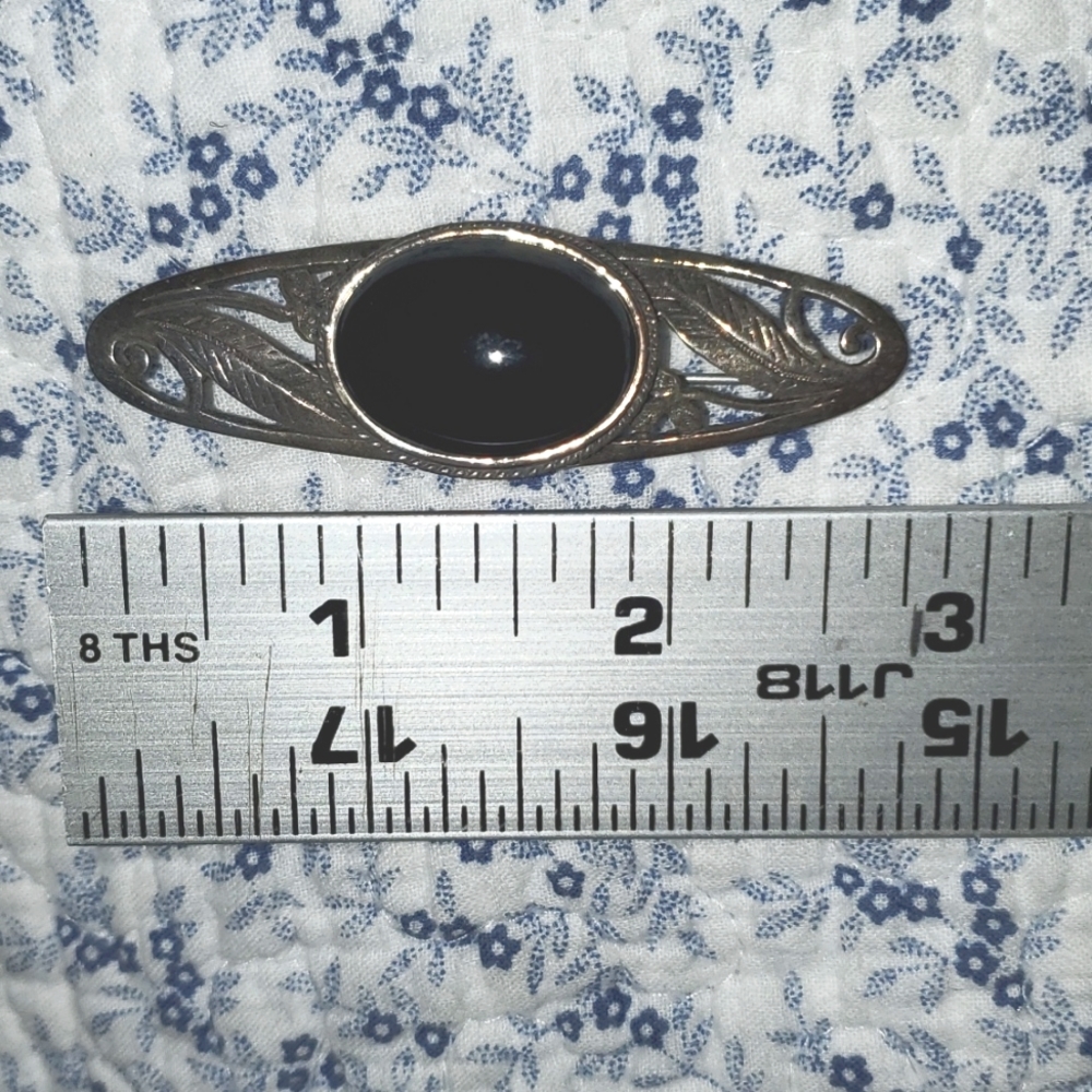 Onyx and Silver Bar Pin